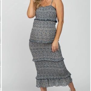 Floral Blue Maternity Tiered Dress